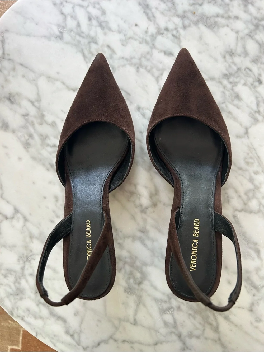 Veronica Beard Caroline Pointed-Toe Suede Slingback Pumps in Brown - Picture 3 of 9
